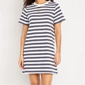 Old Navy Vintage Crew-Neck Mini T-Shirt Dress New NWT black and white striped